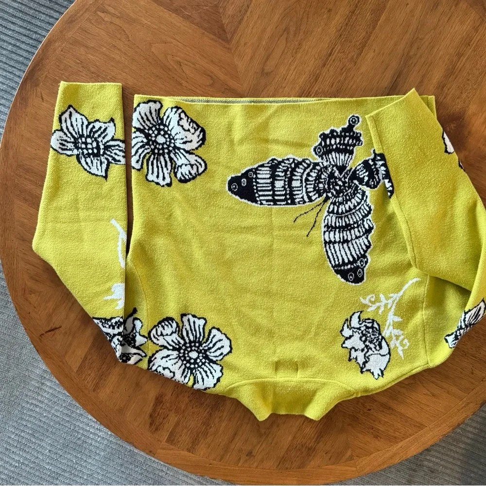 Vibrant Yellow Diaper Cover with Insect and Floral Design